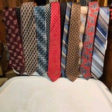 12 Used Men's Neck Ties In Various Designs, Makers, Lengths, Widths Colors