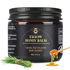Beef Tallow for Skin, Tallow and Honey Balm for Face, Organic Grass-fed Beef