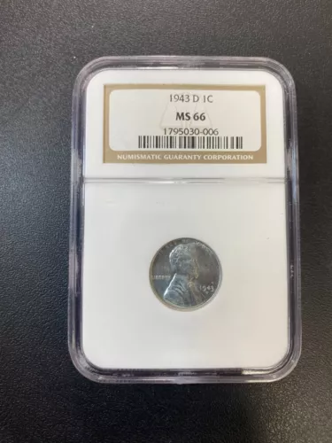 1943 D WHEAT CENT NGC MS-66 - UNCIRCULATED - STEEL WHEAT PENNY - CERTIFIED - 1C