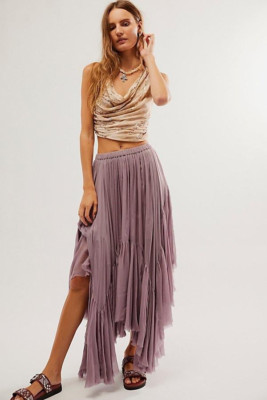 Free People FP One Clover Skirt Asymmetrical Tiered Purple Small S NEW