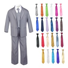 6pc Baby Toddler Boy Teen Formal Party Suit w/Satin Necktie Medium Gray SM-18