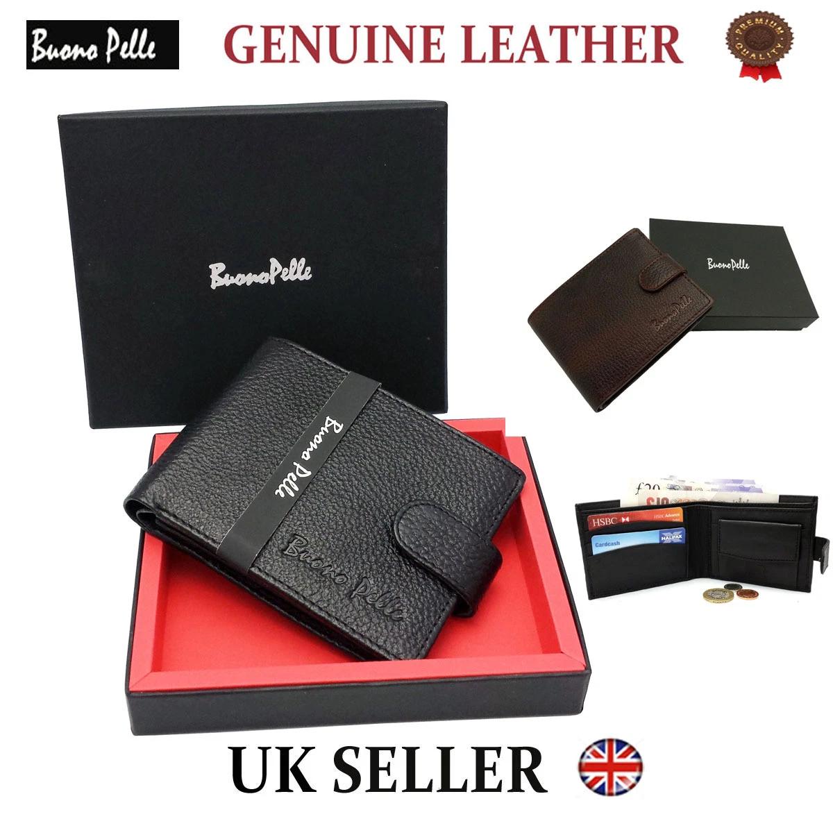 Real Genuine Leather Mens Wallet Designer Buono Pelle High Quality Card  Gift Box