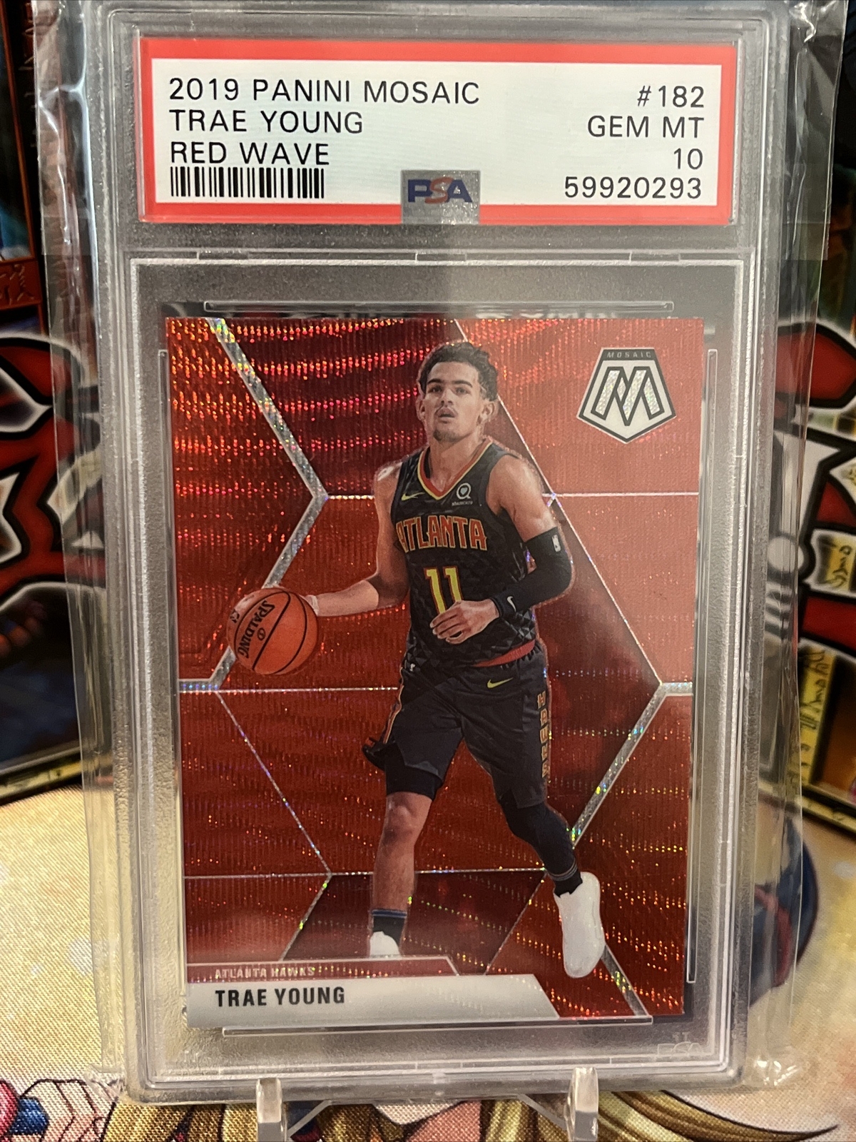 2019-20 Panini Mosaic Tmall Red Wave Prizm Trae Young #182 PSA 10 GEM MT