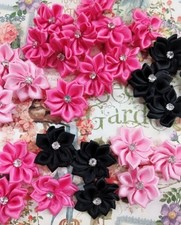 45 Ribbon Rose Flower Rhinestone Crystal Bead Trim/Sewing/Craft/Black/Pink F23