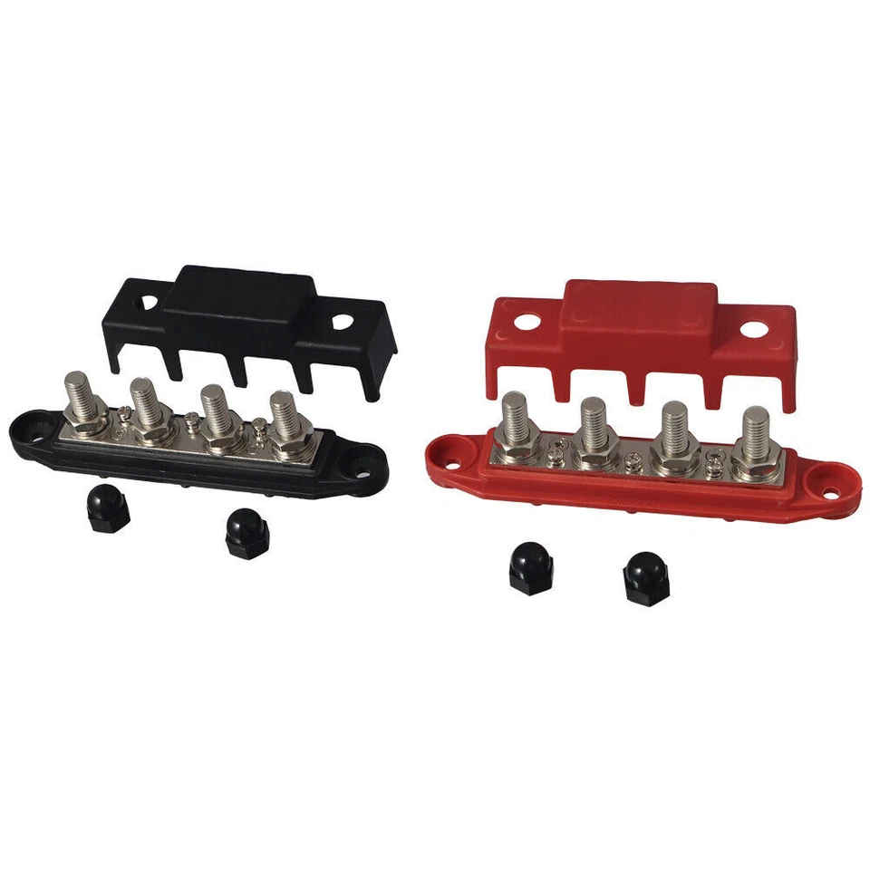 3/8" / 250A 4 Stud Busbar Bus Bar Power Distribution Terminal Block Red&Black - Image 2 of 4
