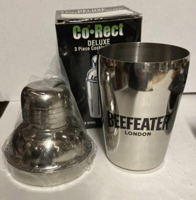 Beefeater 8 Oz 3 Piece Stainless Steel Cocktail Shaker/Mixer (New In Box) nos - Image 1 of 4