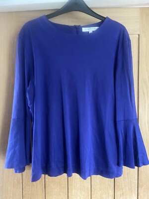 L K Bennett Tj Leon Violet Purple Bell Sleeve Long Sleeved Top - Size Medium