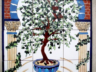 18" x 24" Hand Painted Ceramic tile art Mosaic mural Olive Tree BACKSPLASH  | eBay