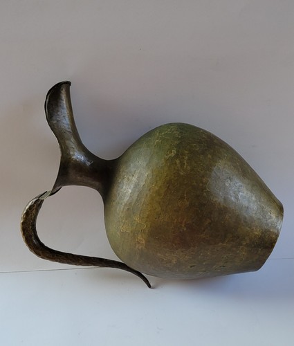 Vintage Marked Italian Handmade Hammered Metal Large Handled Water Pitcher Vase - Picture 2 of 21
