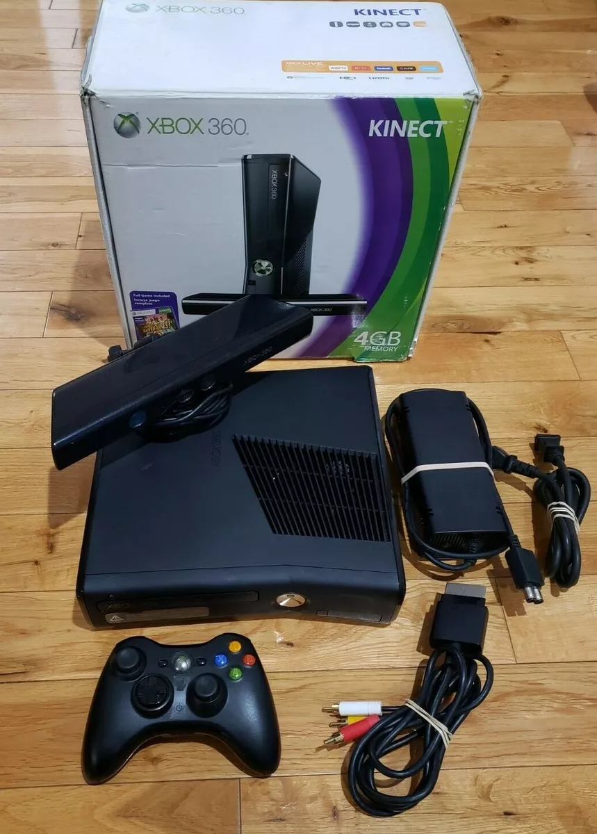 Microsoft Xbox 360 S Slim 4GB Console Bundle Kinect Controller Cords Ships  Fast!