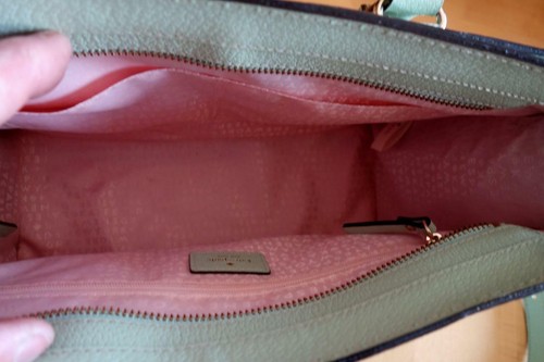 Kate Spade New York neblig neuwertig mit rosa Futter gerahmtem Leder Handtasche NEU - Bild 7 von 11