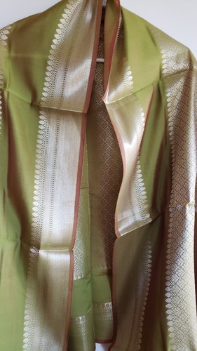 Silk Scarf Shawl Wrap Stole Dupatta Zari Woven Elegant Border Tasseled Soft Warm - Picture 3 of 12