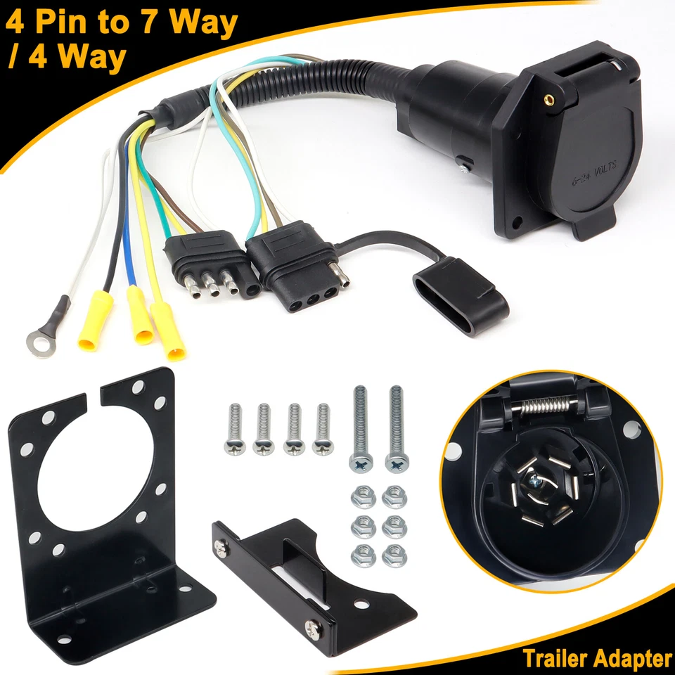 4 Flat to 7 Way Trailer Tow RV Blade 4-Way Plug Connector Adapter Wiring Harness Foto 2 de 4