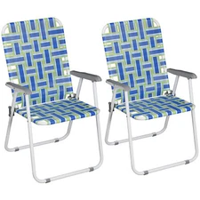 2 Pack Patio Folding Lawn Chair Metal Webbed Strap Outdoor Beach Chair Furniture