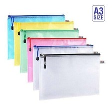 A3 Plastic Zip Wallet File Mesh Bags Storage Protective Document Folder Office