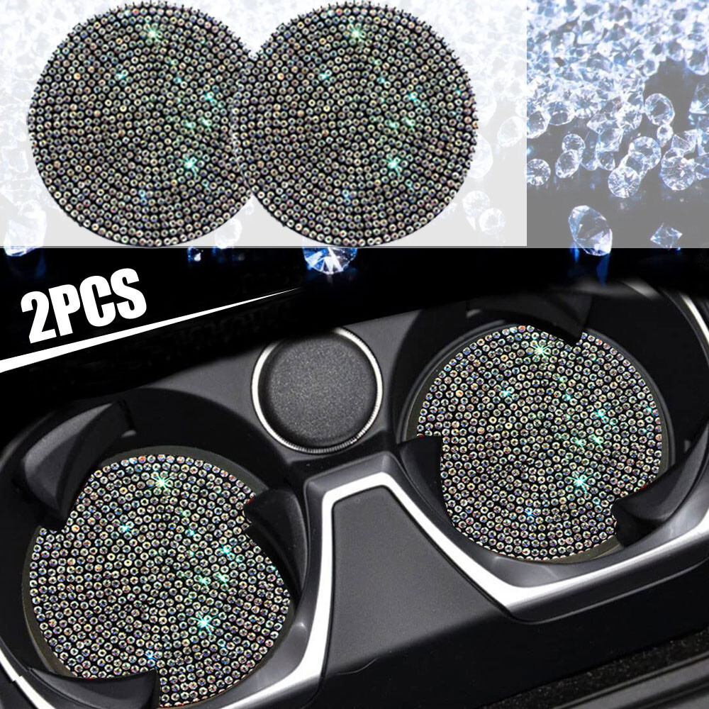2 Multicolor Bling Car Cup Holder Coaster Accessories for Women’s Interior