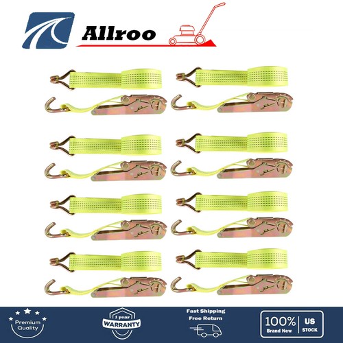 8 Stück 2 Zoll x 15 Fuß Ratschengurte mit J-Haken Schwerlast Zurrgurte 5000 Pfund - Bild 1 von 10