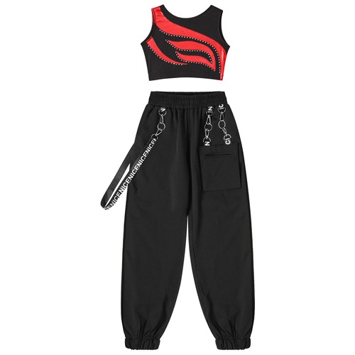 Girls Dancing Sets Hip Hop Kids Costume Teens Jogger Pants Sleeveless Dance - Picture 8 of 35