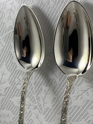 Kirk Repousse Lg Tblspoon Serving Spoon Sterling 1892 No Mono 8 3/8” Set Of 2 - Picture 9 of 13