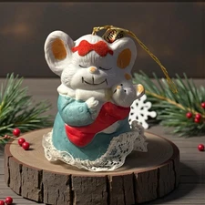 VTG Jasco Caring Critter Chimers Bell Mama Mouse Baby Bisque Porcelain Christmas