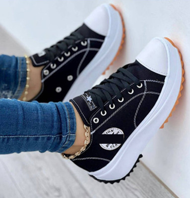 Damen Plateau Chunky Pumps Keilabsatz Canvas Schuhe Turnschuhe Sneaker Freizeitschuhe