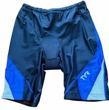 TYR Women  s Sz Large Triathlon 8  Shorts Padded Black Blue White Made in USA