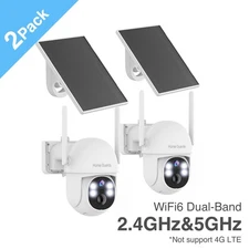 WiFi6 Wireless DualBand Security Camera Sys Solar Battery Powered PTZ 4MP 2PACK