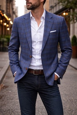 Nicholas Joseph Blue Plaid Sport Coat Men s 2 Button No Size Tag See Pics NWOT
