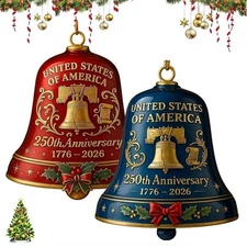 United States 250th Anniversary Bell Christmas Tree Ornament, Christmas Doorbell
