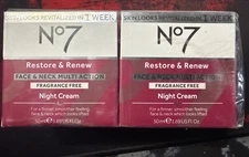 No7 Restore & ReFace & Neck Multi Action Night Cream 1.69 Oz - New In Box 2pack