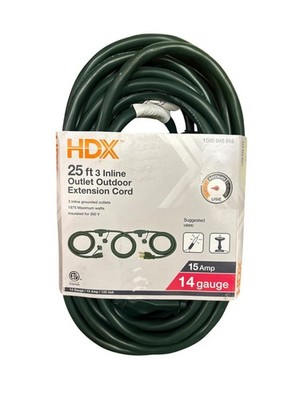 HDX 25 ft. 14/3 SJTW 3 Outlets Extension Cord