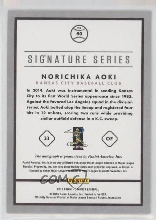 2015 Panini Donruss Signature Series Gold /10 Norichika Aoki #60 Auto - Image 2 of 2