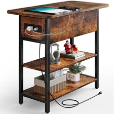 End Table with Charging Station, USB & Outlets, Flip Top Side Table with Storage