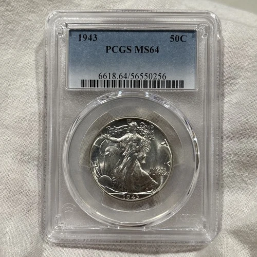 GRADED 1943 Walking Liberty Half Dollar PCGS MS64 Silver American Coin