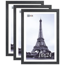 16x24 Poster Frames Set of 3, Black Solid Wood Picture Frame, Textured Exclus...