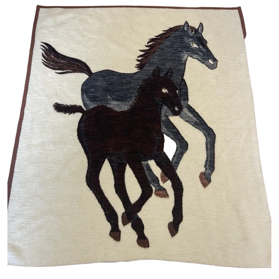 Manta de Colección Safari Tejedores Caballo Poni Reversible Marrón Crema Gris con Alemania Plu Foto 2 de 4