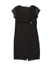 VINTAGE Womens Sheath Dress UK 12 Medium Black Floral Polyester CH01