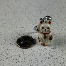 Maneki Neko Lucky Cat Bell Hand Painted Japan Charm Keychain Key Ring 53912