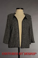 St John Knits Couture Chevron Shimmer Knit Jacket Caviar/Cream Sz 10 NWT 1095