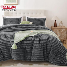 Smoofy Fluffy Queen Comforter Set 3 Pieces - Dark Grey Fleece Fluffy Comforter S