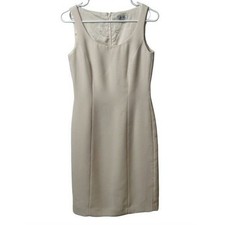 Tahari Arthur S Levine Cream Beige Sleeveless Sheath Dress Professional Workwear