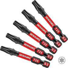 5Pieces T25 2 In. Impact Tough Magnetic Screwdriver Bit Set, #25 Torx Head Power