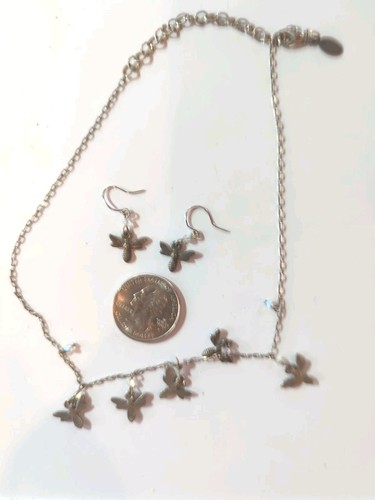 Bonnie J Wire Earrings Necklace Set Silver Chain Bumblebee Gemstone Pre Owned - Picture 2 of 2