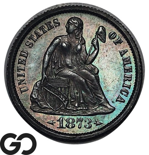 1873 Seated Liberty Dime w/ Arrows PROOF, Beautiful Solid Gem PR++, Great Color!
