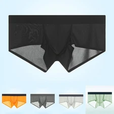 Stretchable Waistband Mens Ice Silk Sheer Boxer Briefs Underpants Trunks