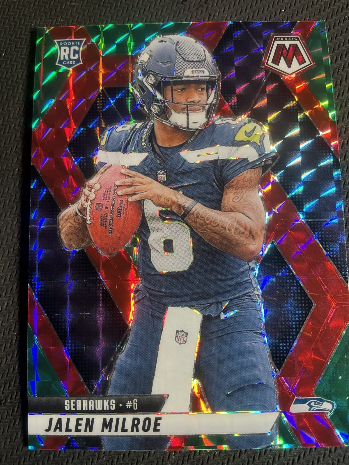 2025 Mosaic Jalen Milroe Rookies RC Choice Red & Green Prizm #322 Seahawks