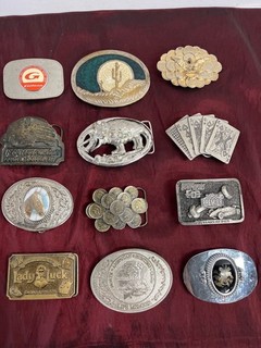 Lot of 12 Belt Buckles w/ 3 Great American Buckle Buckles & More