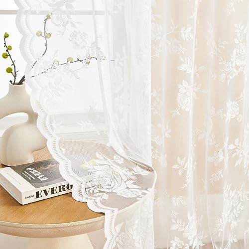 Lace Curtains 84 Inches Long for Living Room 52"W x 84"L (Pack of 2) White - Afbeelding 2 van 7