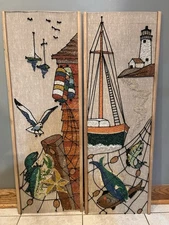 Mid-Century Modern Gravel Art Wall Hangings With A Nautical Theme Set Of 2~36x13