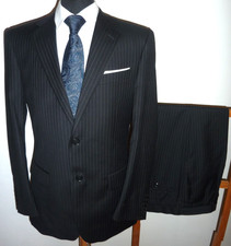 AUSTIN REED SUIT Wool Black Striped 2 Piece Men's 38 R Jacket Trousers W 32 L 30